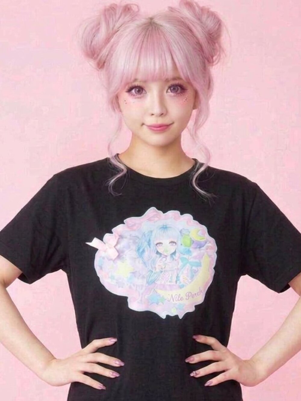 NILE PERCH  Moon Twinkle yumekawa dreamy fairy kei tshirt in black